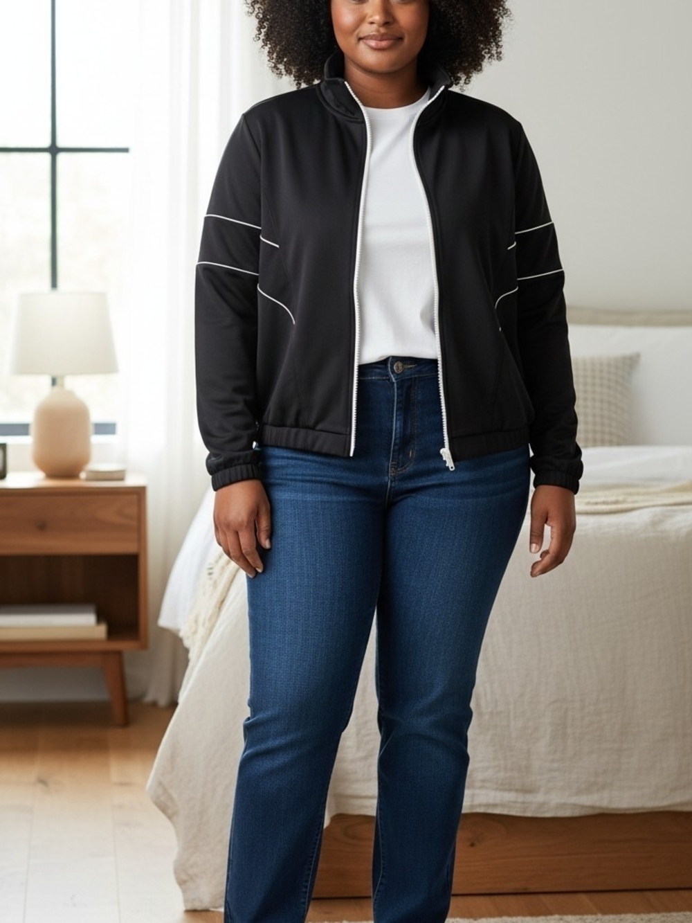 Xersion Black Zip-Up Jacket with White Trim